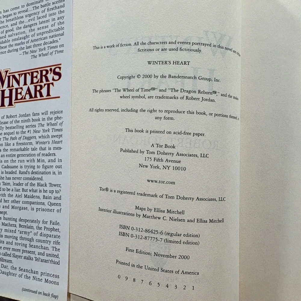 Robert Jordan Winter's Heart Wheel of Time Book 9 First Edition Hardcover 2000
